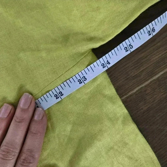 Bloomingdale 100% linen chartreuse button down shirt size 14 - Picture 10 of 10
